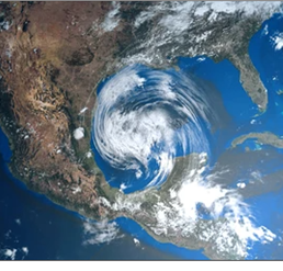 Satellite image photo of storm clouds swirling above the Southern US