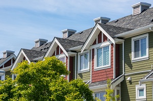 row of multicolored houses