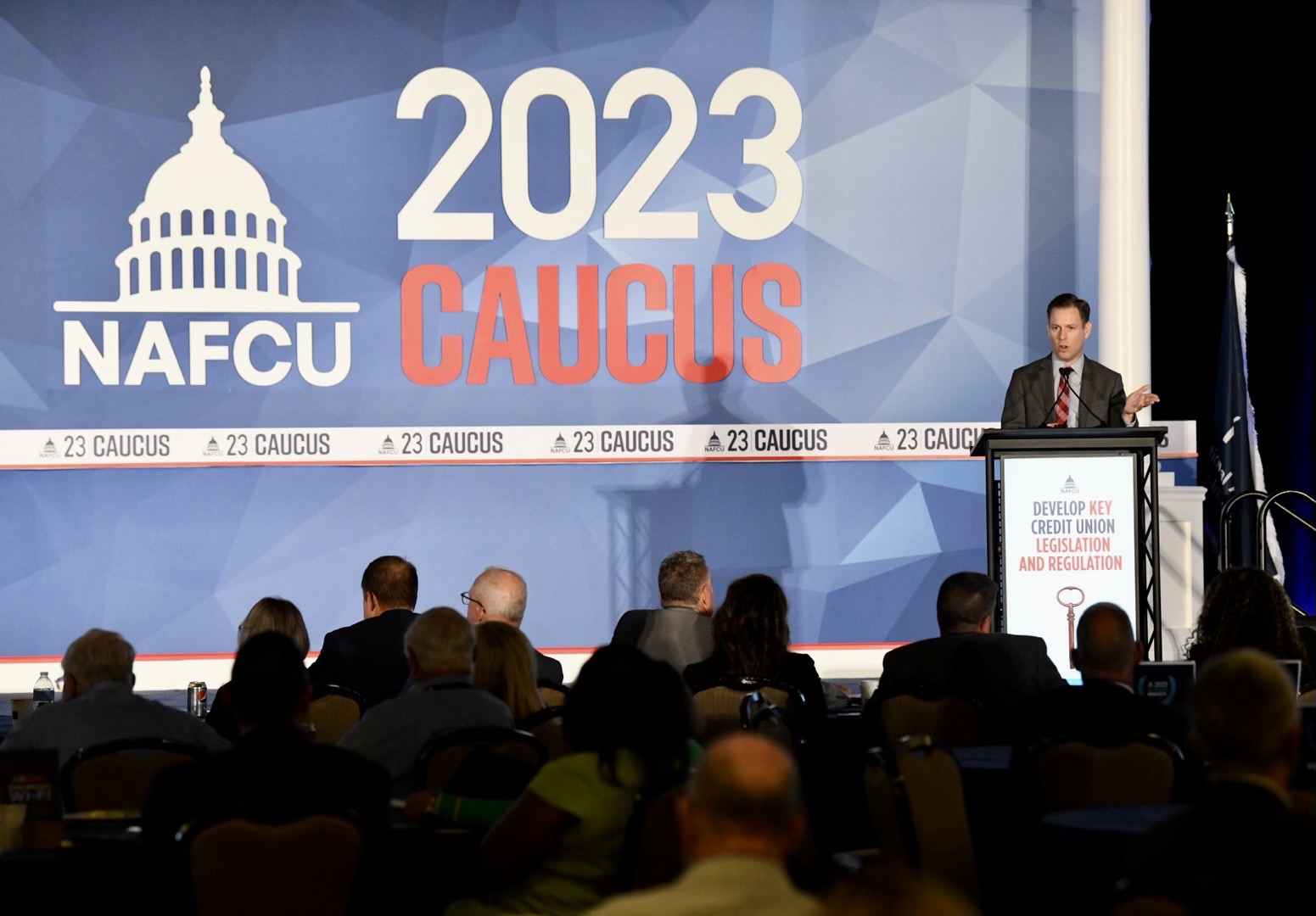 NAFCU's Curt Long gives an economic update at Caucus.