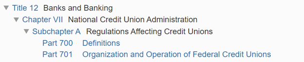 NCUA Regulations Table of Contents