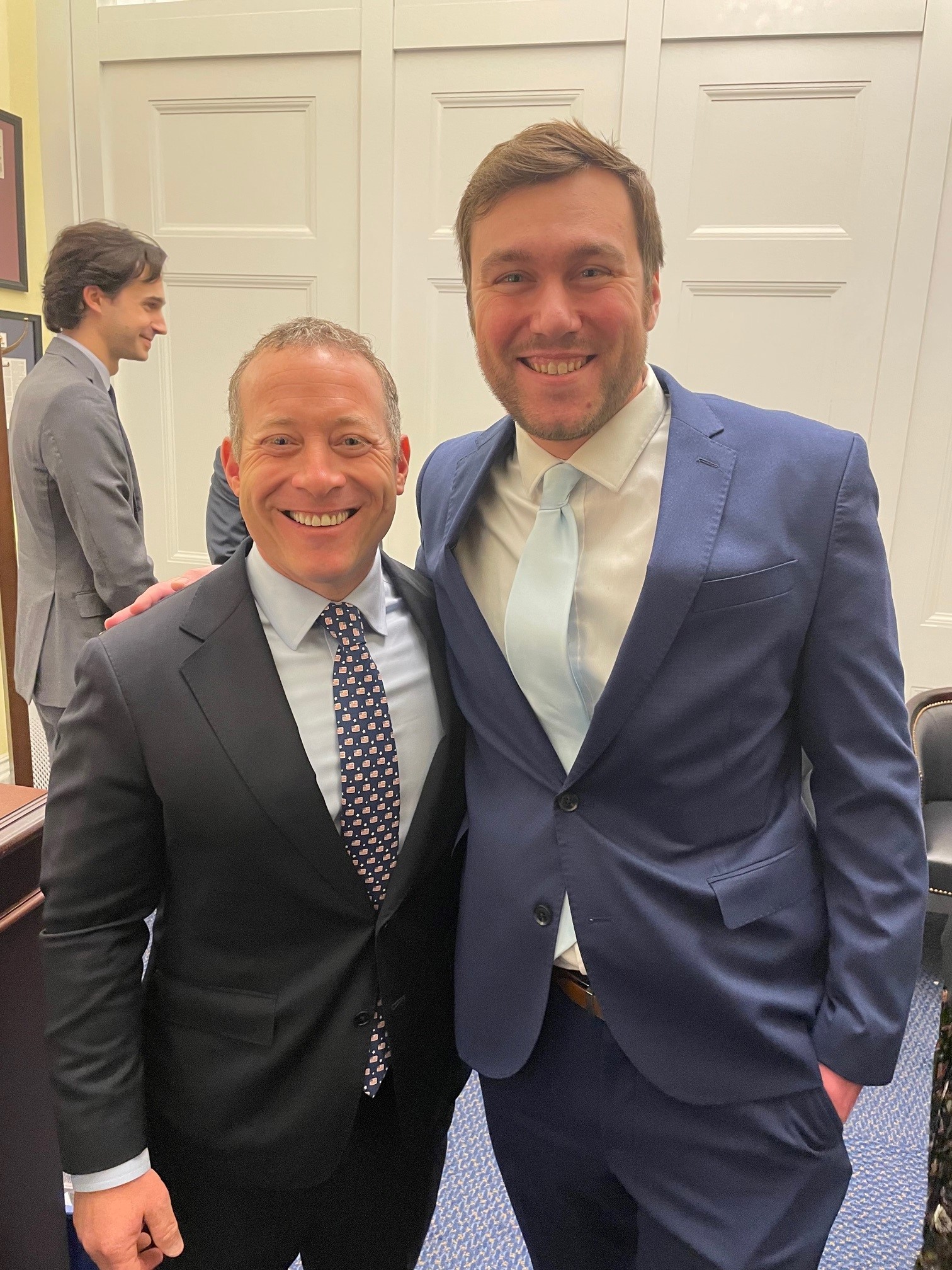 NAFCU Associate Director of Legislative Affairs Jake Plevelich (right) with Rep. Josh Gottheimer, D-N.J.