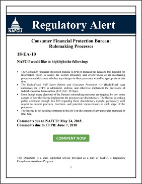 NAFCU Regulatory Alert on CFPB rulemaking processes