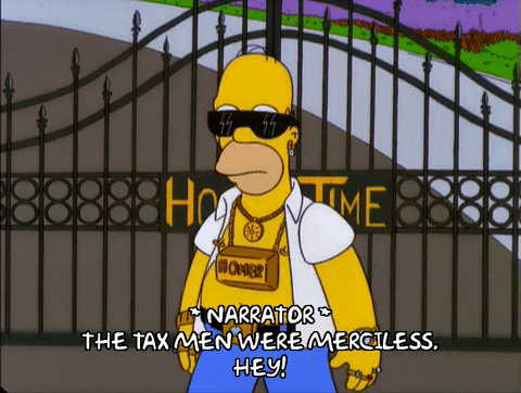 Homer Simpson is accosted by Taxmen