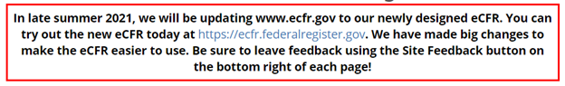 Banner on eCFR Website