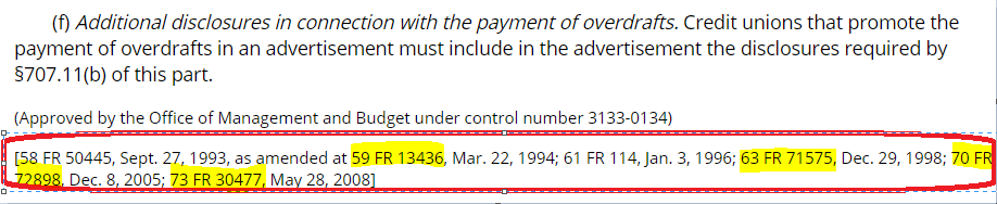 List of Federal Register citations at the bottom of the eCFR