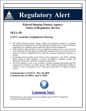 Regulatory Alert on FHFA's reg review