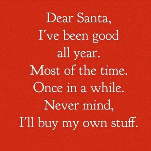 Dear Santa, I've been good all year. Most of the time. Once in a while. Never mind, I'll buy my own stuff.