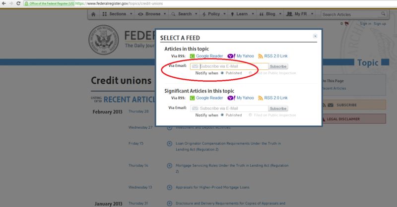 Credit Union Topic - Federal Register - Subscribe